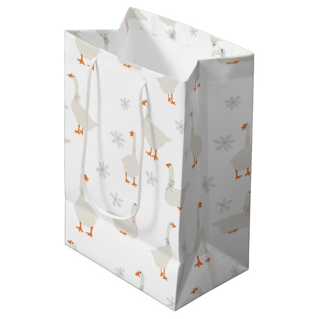 Cute Hand Drawn Goose & Daisies Medium Gift Bag (Front Angled)