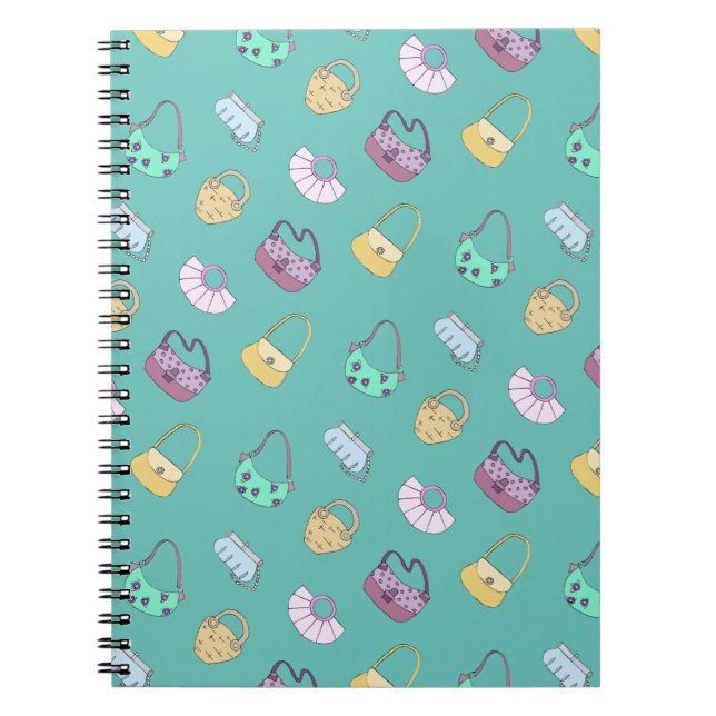Cute Hand Drawn Handbags Doodles Pattern Teal Notebook (Front)