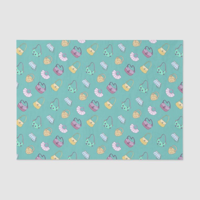 Cute Hand Drawn Handbags Doodles Pattern Teal Tissue Paper (Front)