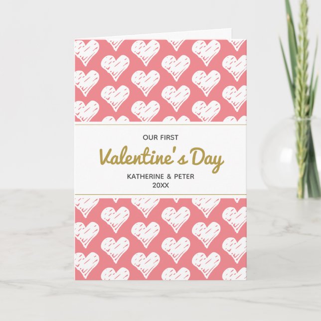 Cute Hand drawn Hearts Our First Valentine's Day  Holiday Card (Front)
