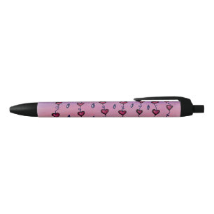 Cute hand-drawn hearts rain black ink pen