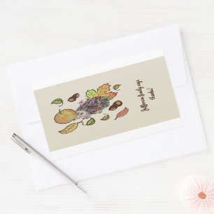 Cute hand drawn hedgehog in fall with leaves rectangular sticker