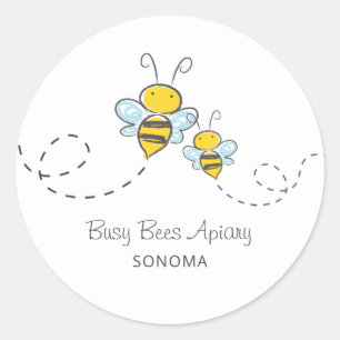 Cute Hand Drawn Honey Bees Apiary Beekeeper Logo Classic Round Sticker