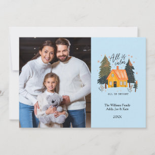 Cute Hand Drawn House Custom Photo Holiday Card