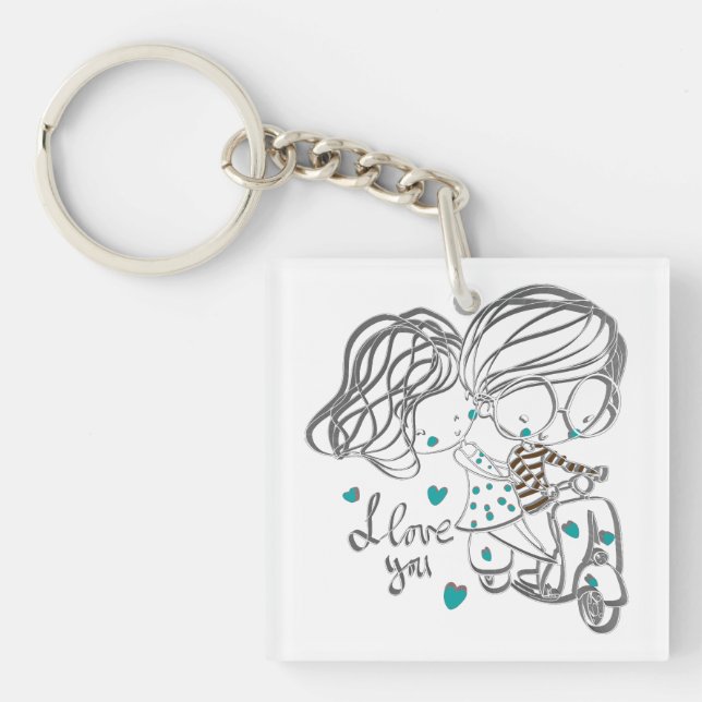 Cute Hand-Drawn "I Love You" Digital Art Key Ring (Front)