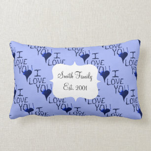 Cute Hand Drawn I Love You Heart Blue Pattern Lumbar Cushion