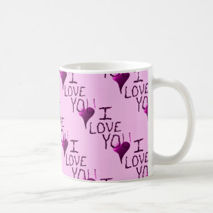 Cute Hand Drawn I Love You Heart Purple Pattern Coffee Mug