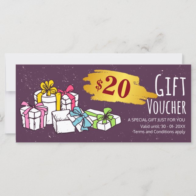 Cute hand drawn illustration gift voucher template (Front)
