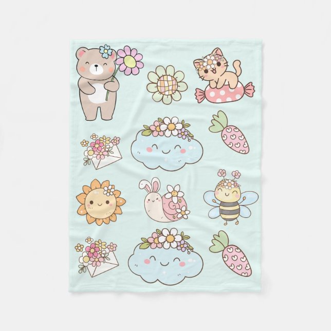 Cute hand drawn illustrations Nursery decor Blue Fleece Blanket (Front)