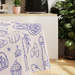 Cute Hand Drawn Italian Food and Flowers Tablecloth