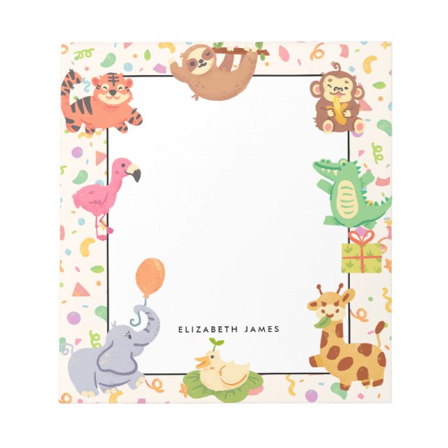 Cute Hand Drawn Jungle Animals Personalised Notepad (Front)