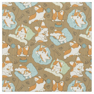Cute Hand Drawn Kawaii Corgi Pet Dogs  Fabric