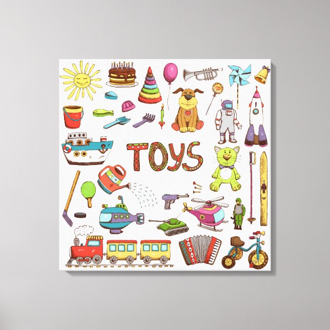 Cute Hand Drawn Kids Cartoon Toys Canvas Print (Front)
