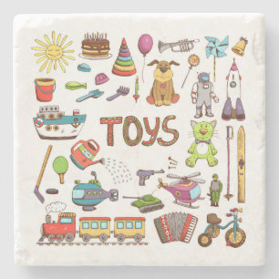 Cute Hand Drawn Kids Cartoon Toys Stone Coaster