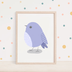 Cute Hand-Drawn Lavender Bird Nursery Art Poster
