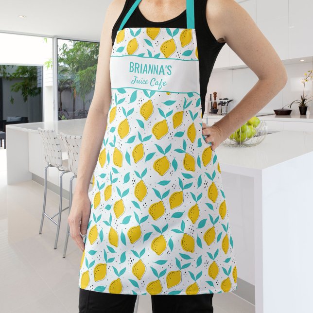 Cute Hand Drawn Lemons Custom Name Text Apron (Creator Uploaded)