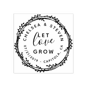 Cute Hand Drawn Let Love Grow Wedding Announcement Rubber Stamp