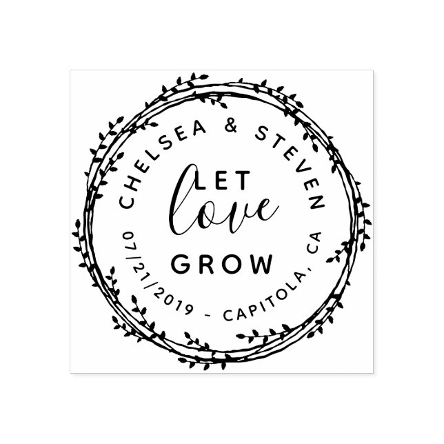 Cute Hand Drawn Let Love Grow Wedding Announcement Rubber Stamp (Imprint)
