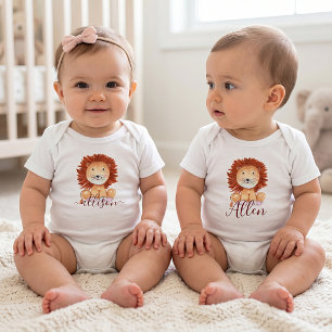 Cute hand drawn lion personalised kids baby bodysuit