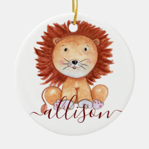 Cute hand drawn lion personalised kids ceramic tree decoration