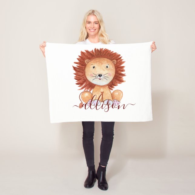 Cute hand drawn lion personalised kids  fleece blanket (In Situ)