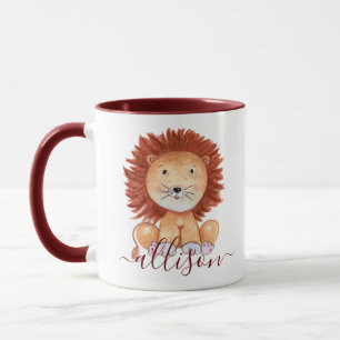 Cute hand drawn lion personalised kids  mug