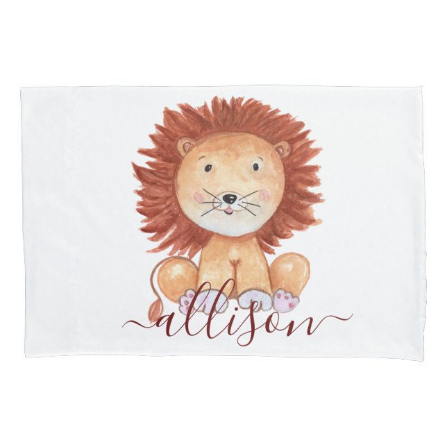 Cute hand drawn lion personalised kids  pillowcase (Front)
