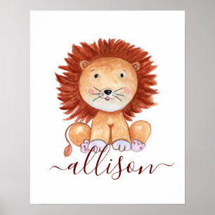 Cute hand drawn lion personalised kids  poster
