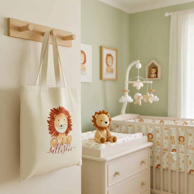 Cute hand drawn lion personalised kids  tote bag (Creator Uploaded)