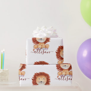 Cute hand drawn lion personalised kids  wrapping p wrapping paper