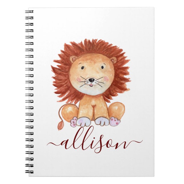 Cute hand drawn lion personalised  notebook (Front)
