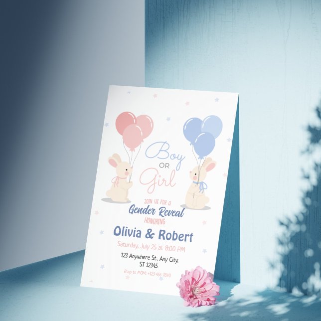 Cute Hand-drawn Little Rabbits Boy Or Girl Invitation (Cute Hand-drawn Little Rabbits Boy Or Girl Baby Shower Invitation template)
