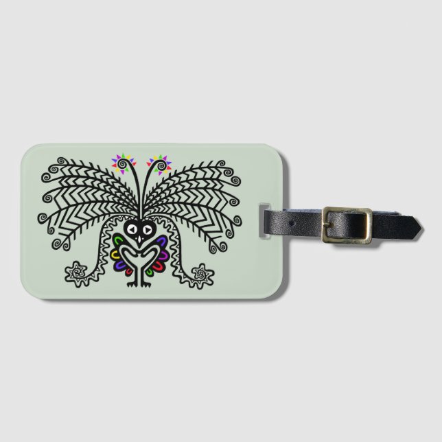 Cute hand drawn- LyreBIRD - Green luggage tag (Front Horizontal)