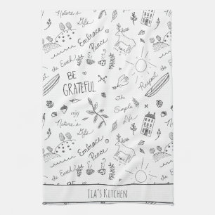 Cute Hand-Drawn Motivational Nature Themed Tea Towel
