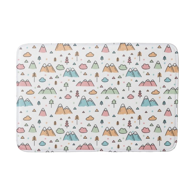 Cute Hand Drawn Mountain Scene Pattern Bath Mat (Front)