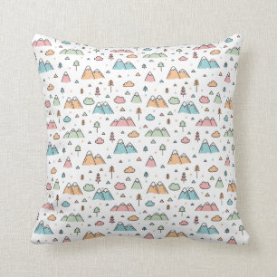 Cute Hand Drawn Mountain Scene Pattern Cushion