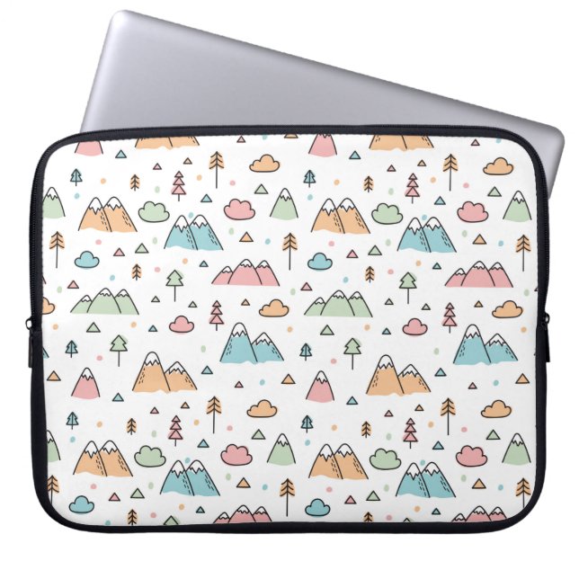 Cute Hand Drawn Mountain Scene Pattern Laptop Sleeve (Front)