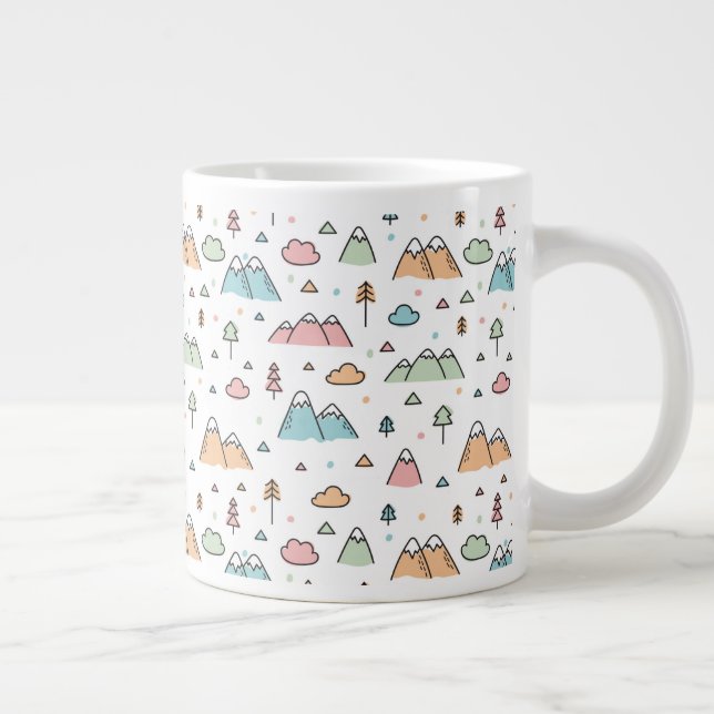 Cute Hand Drawn Mountain Scene Pattern Large Coffee Mug (Right)