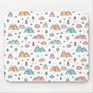 Cute Hand Drawn Mountain Scene Pattern Mouse Mat