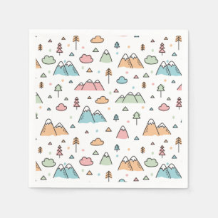 Cute Hand Drawn Mountain Scene Pattern Napkin
