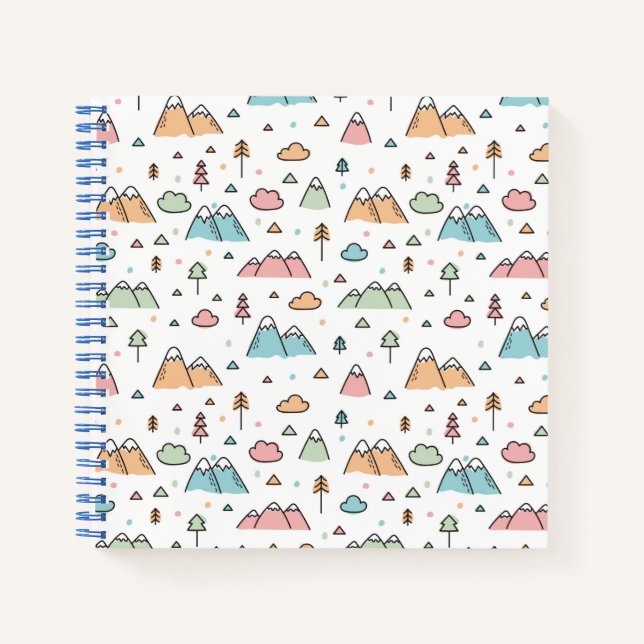 Cute Hand Drawn Mountain Scene Pattern Notebook (Front)