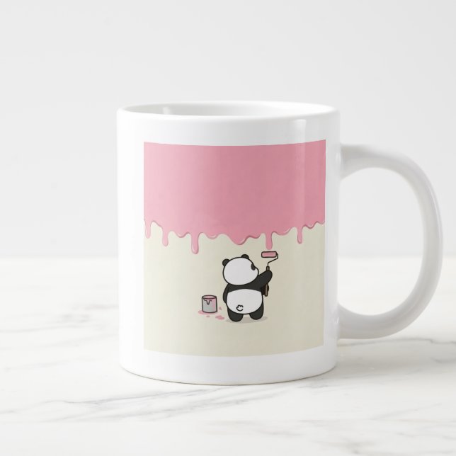 Cute Hand-Drawn Panda Art Pink Coffee Mug (Right)