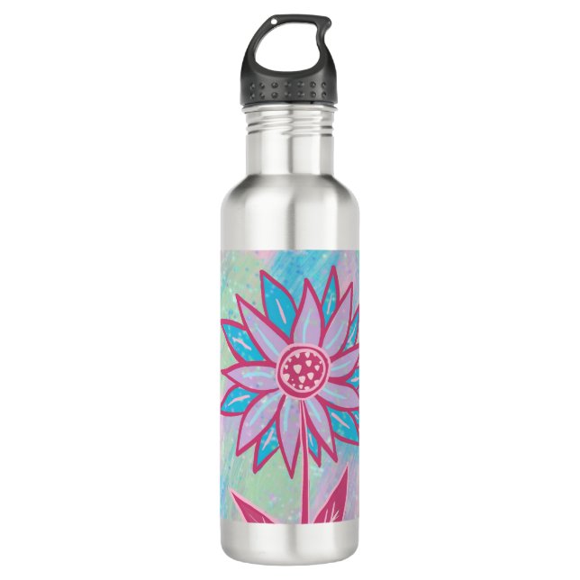 Cute Hand-drawn Pastel Flower 710 Ml Water Bottle (Front)