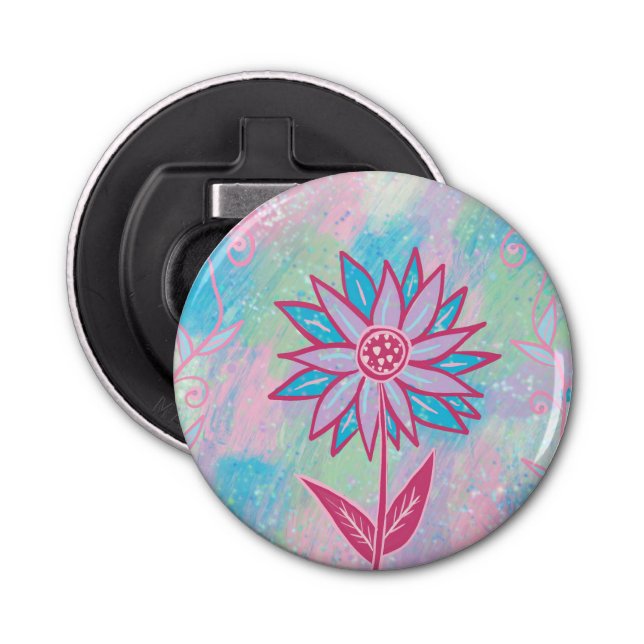 Cute Hand-drawn Pastel Flower Bottle Opener (Front)