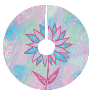 Cute Hand-drawn Pastel Flower Brushed Polyester Tree Skirt