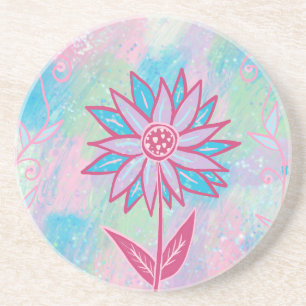 Cute Hand-drawn Pastel Flower Coaster