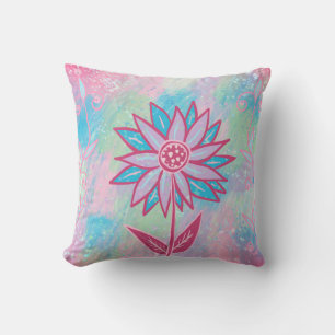 Cute Hand-drawn Pastel Flower Cushion