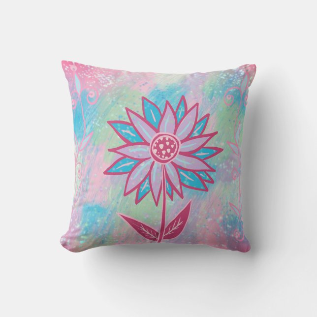 Cute Hand-drawn Pastel Flower Cushion (Front)