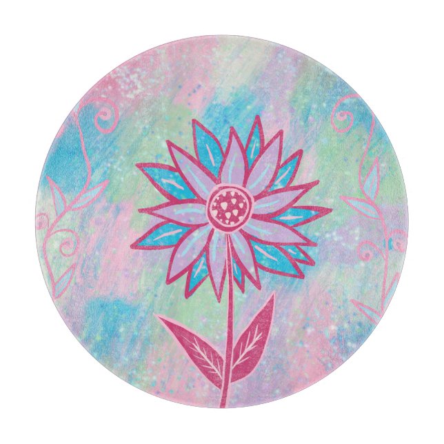 Cute Hand-drawn Pastel Flower Cutting Board (Front)