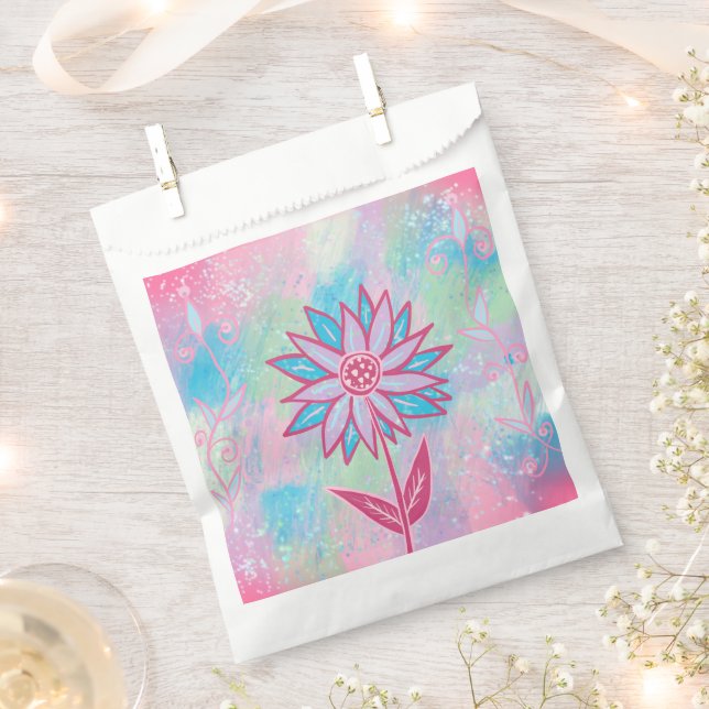 Cute Hand-drawn Pastel Flower Favour Bags (Clipped)